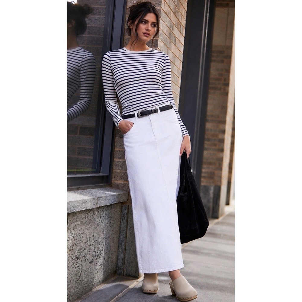 Free People We The Free Come As You Are Denim Maxi Skirt White Boho Romantic - 0